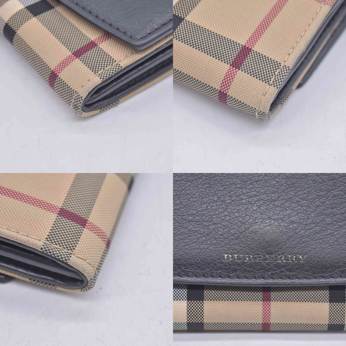 $1090 Burberry House Check and Leather Flap Wallet / Wallet on Chain CONSIGNMENT