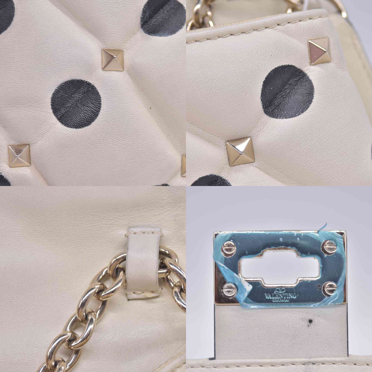 $2675 VALENTINO Lambskin Polka Dot Rockstud Candystud Shoulder Bag Light Ivory CONSIGNMENT 10021273
