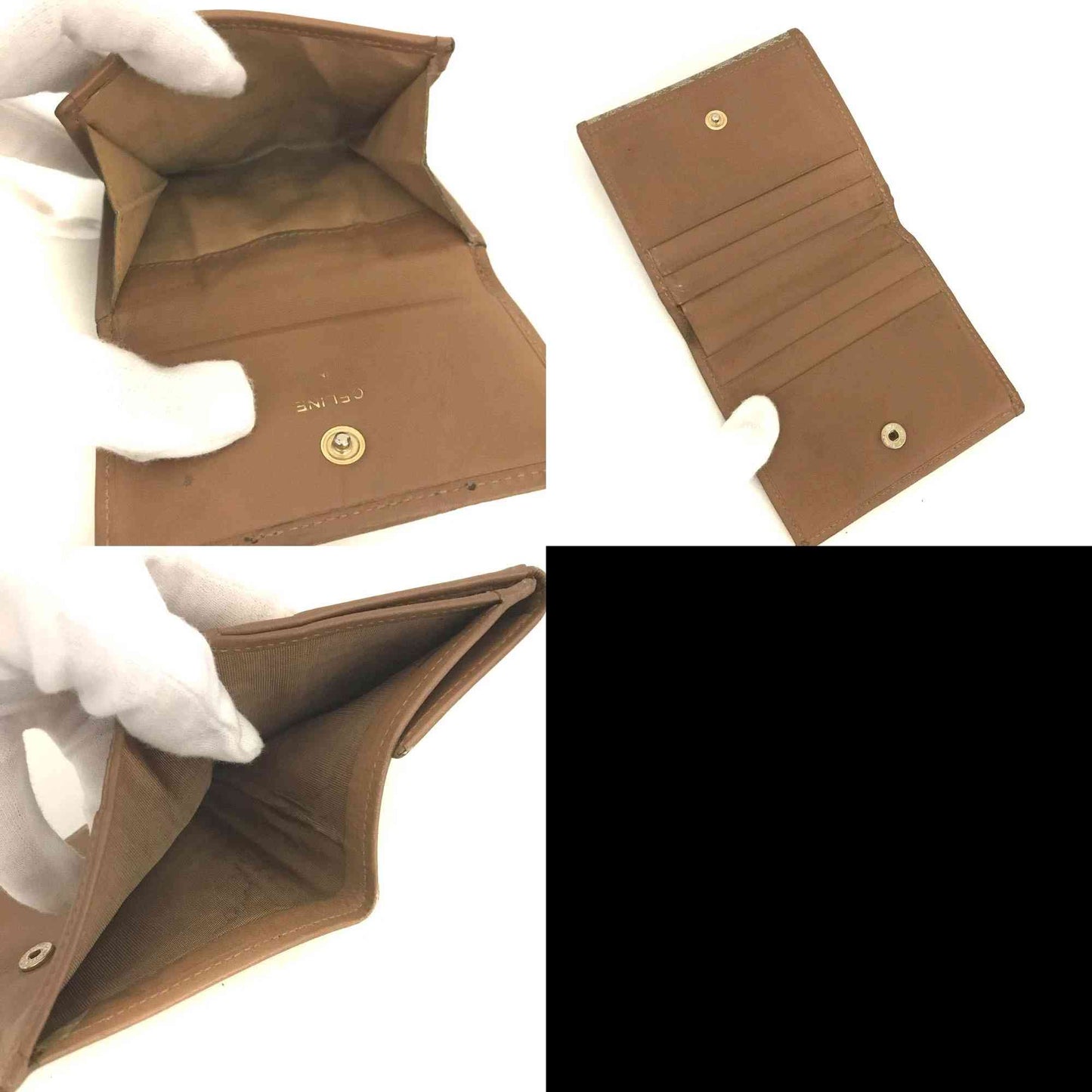 $640 CELINE Macadam PVC Bifold Wallet Purse Beige