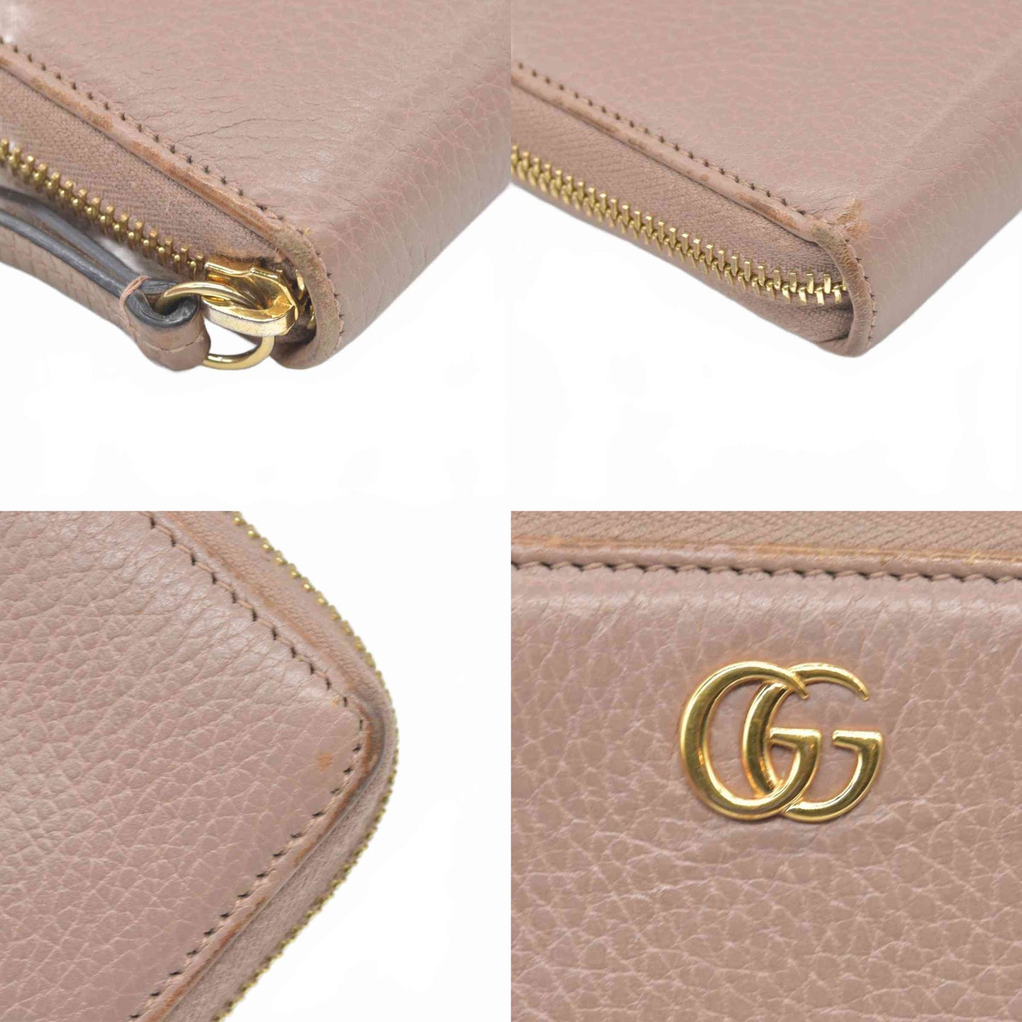 $660 Gucci GG Marmont Zip Around Wallet Beige Leather - CONSIGNMENT