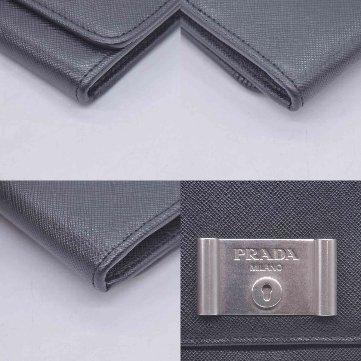 $1550 Prada Saffiano Lock Leather Flap Wallet on Chain CONSIGNMENT