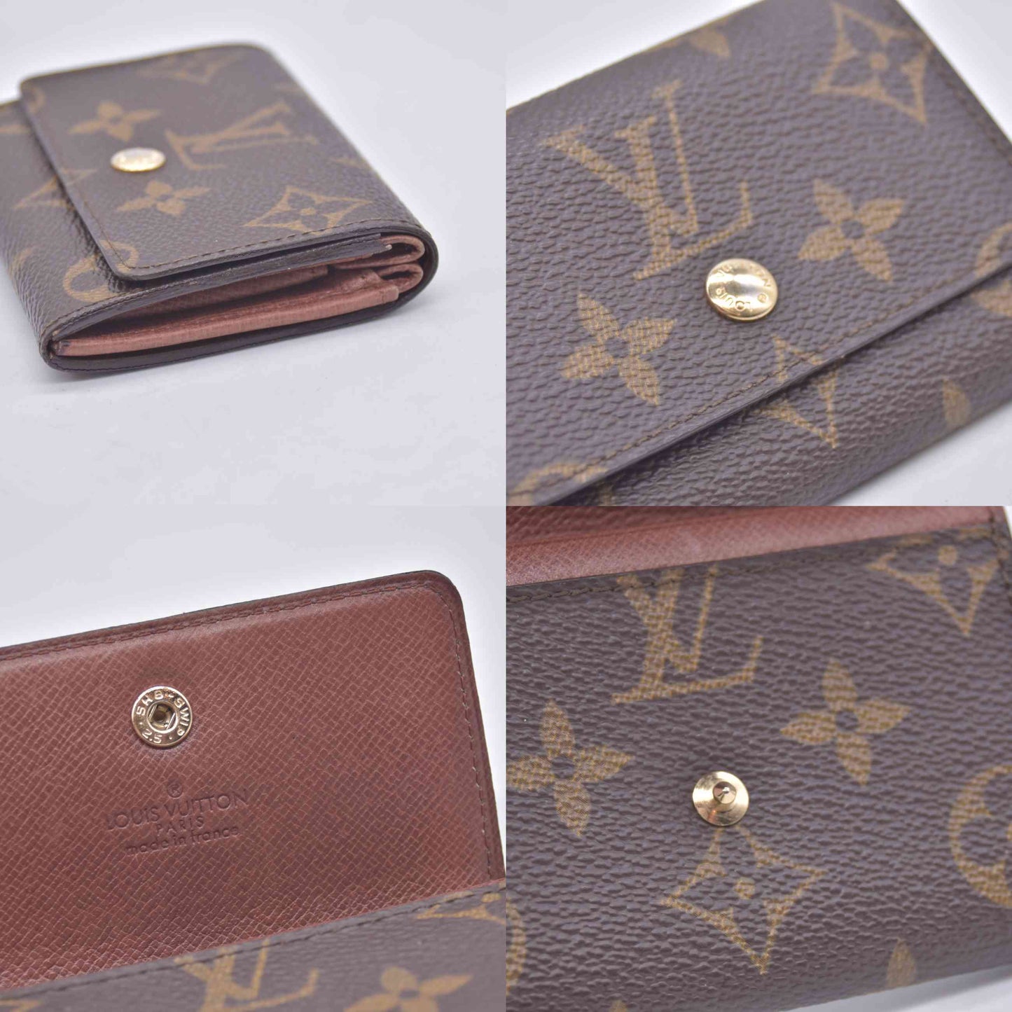 $440 1988 Louis Vuitton Monogram Porte Monnaie Plat Coin Purse Wallet Brown 883RA