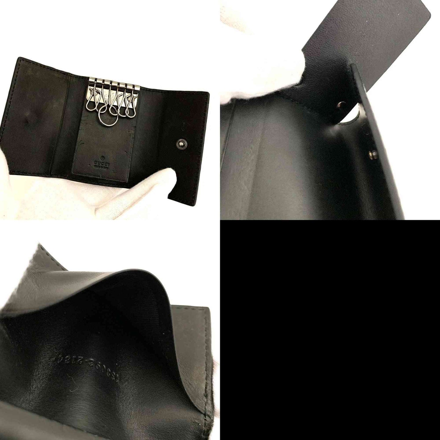 GUCCI Ssima GG Logo Leather 6 Rings Key Case Black
