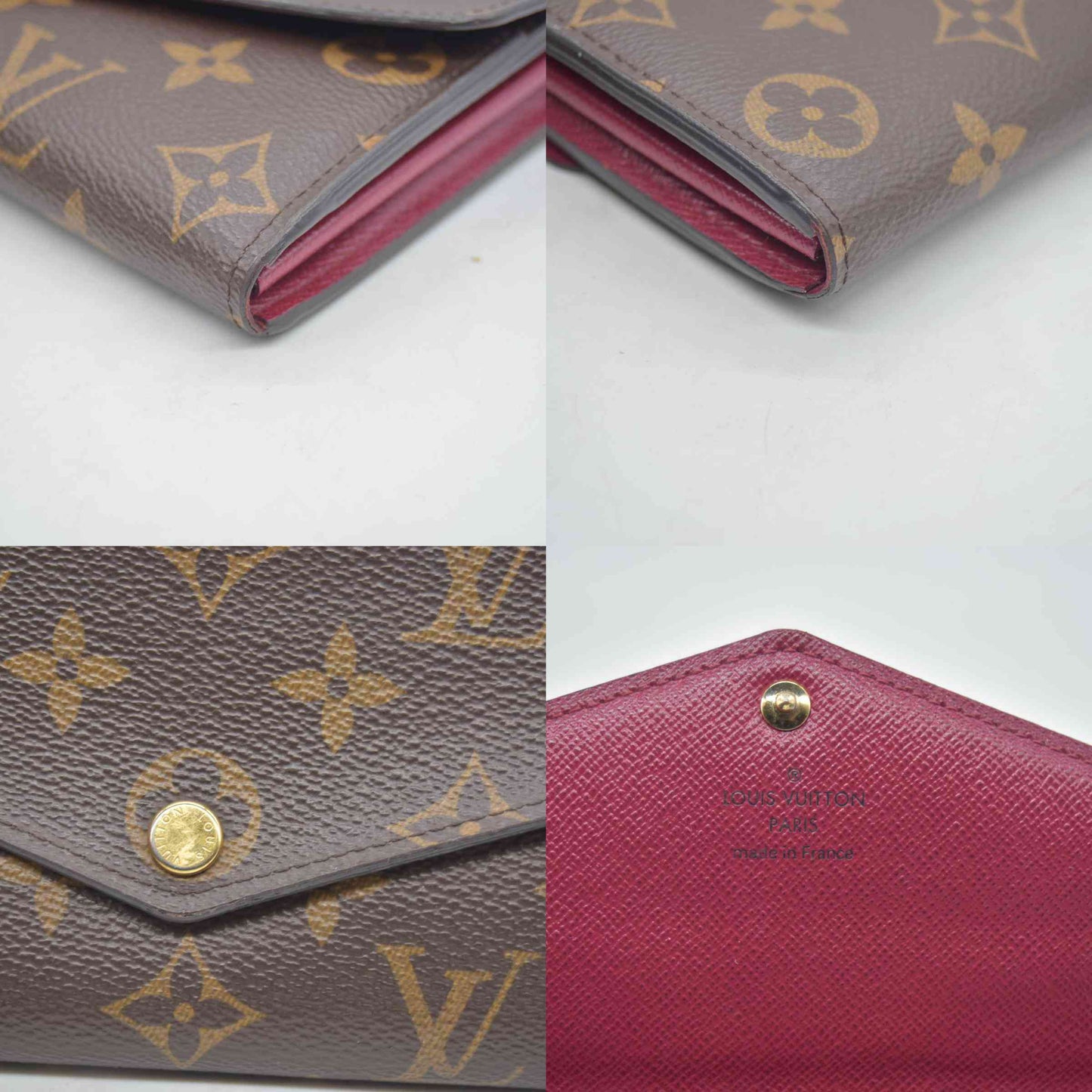 $775 2020 Louis Vuitton Monogram Sarah NM Fuchsia Wallet MI4280