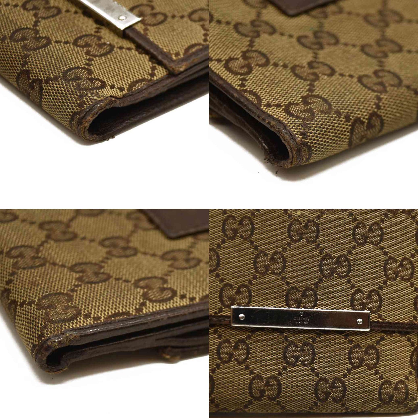 GUCCI GG Logo Canvas Leather Bifold Wallet Beige