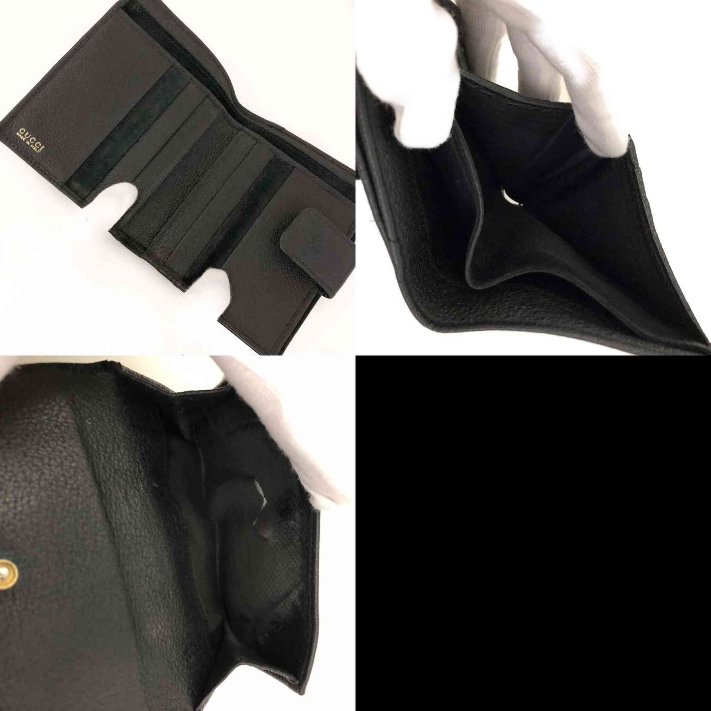GUCCI Bamboo Leather Bifold Wallet Purse Black