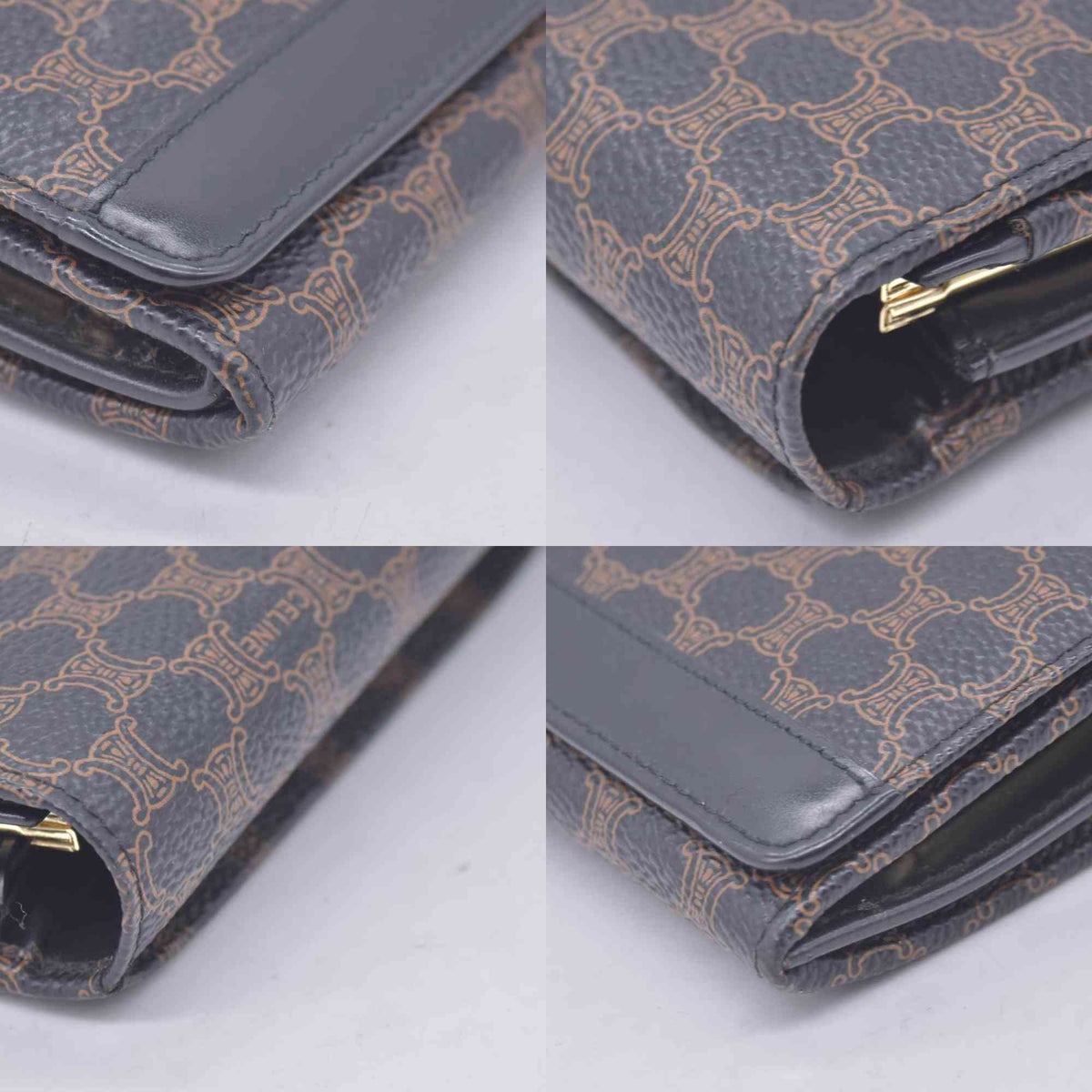$650 CELINE Macadam Triomphe Canvas Kisslock Long Wallet Dark Brown CONSIGNMENT 10021203