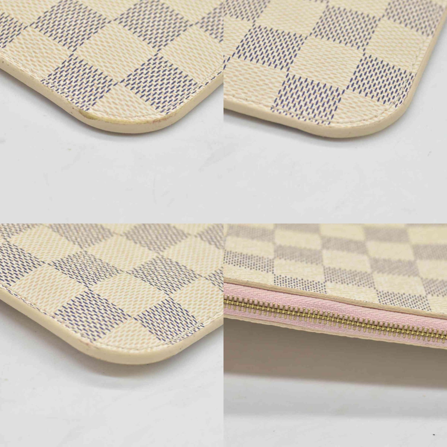 $600 Louis Vuitton Damier Azur Neverfull MM GM Pochette Rose Ballerine MS3179