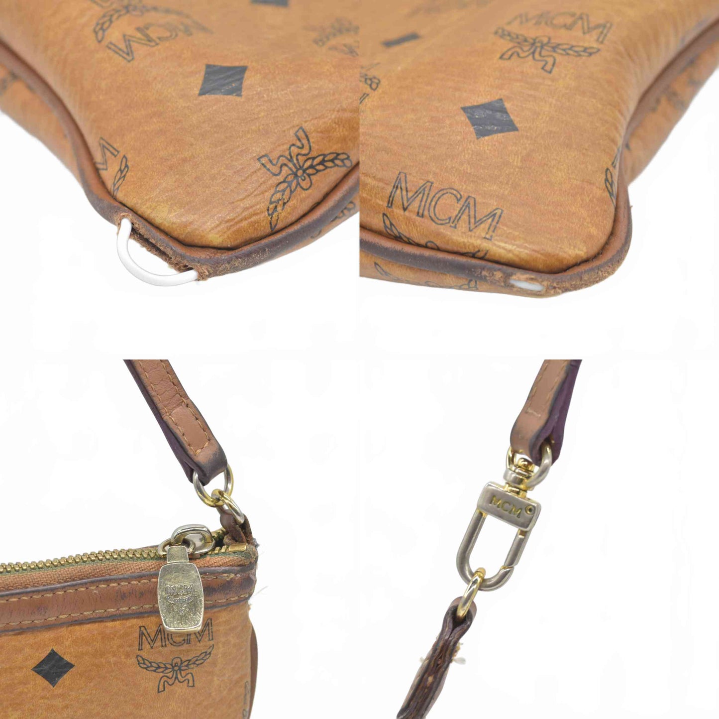 MCM Visetos Liz Shopper Tote Pouch Cognac