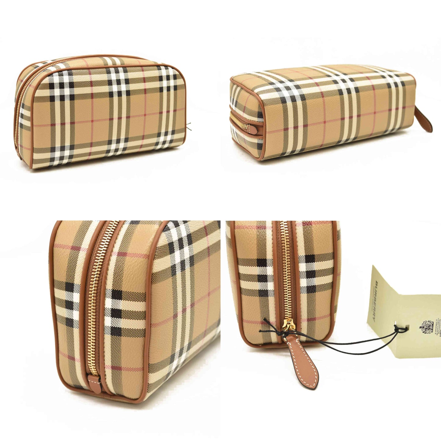 BURBERRY Beige Check Medium Cosmetic Travel Pouch