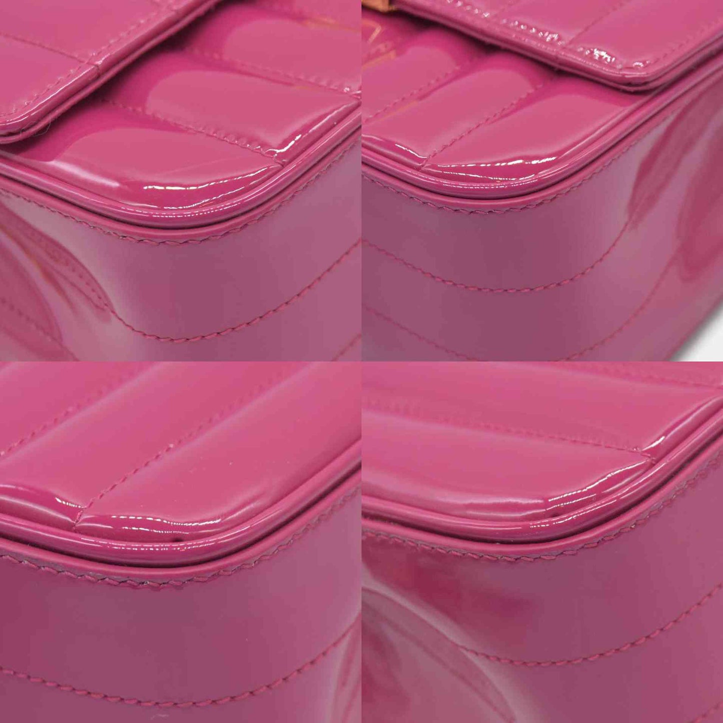 $2590 Saint Laurent Patent Calfskin Matelasse Monogram Medium Vicky Chain Bag Pink