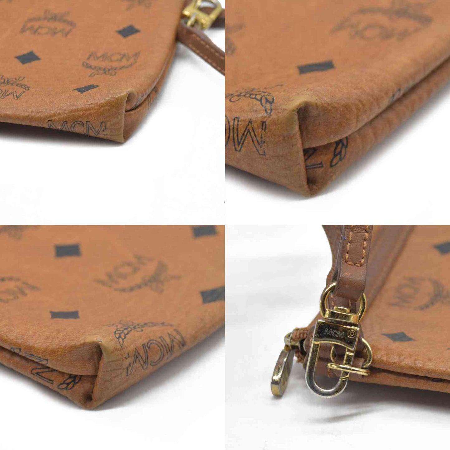 MCM Visetos Liz Shopper Tote Pouch Cognac Small