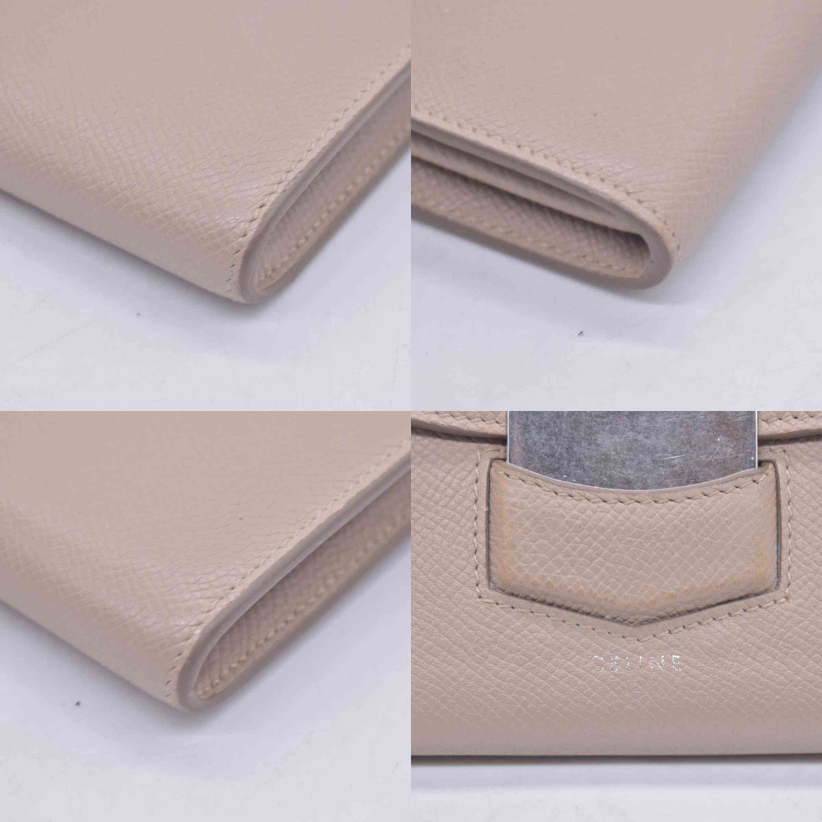 $830 Céline Grain Calfskin Flap Wallet Beige CONSIGNMENT 10020772