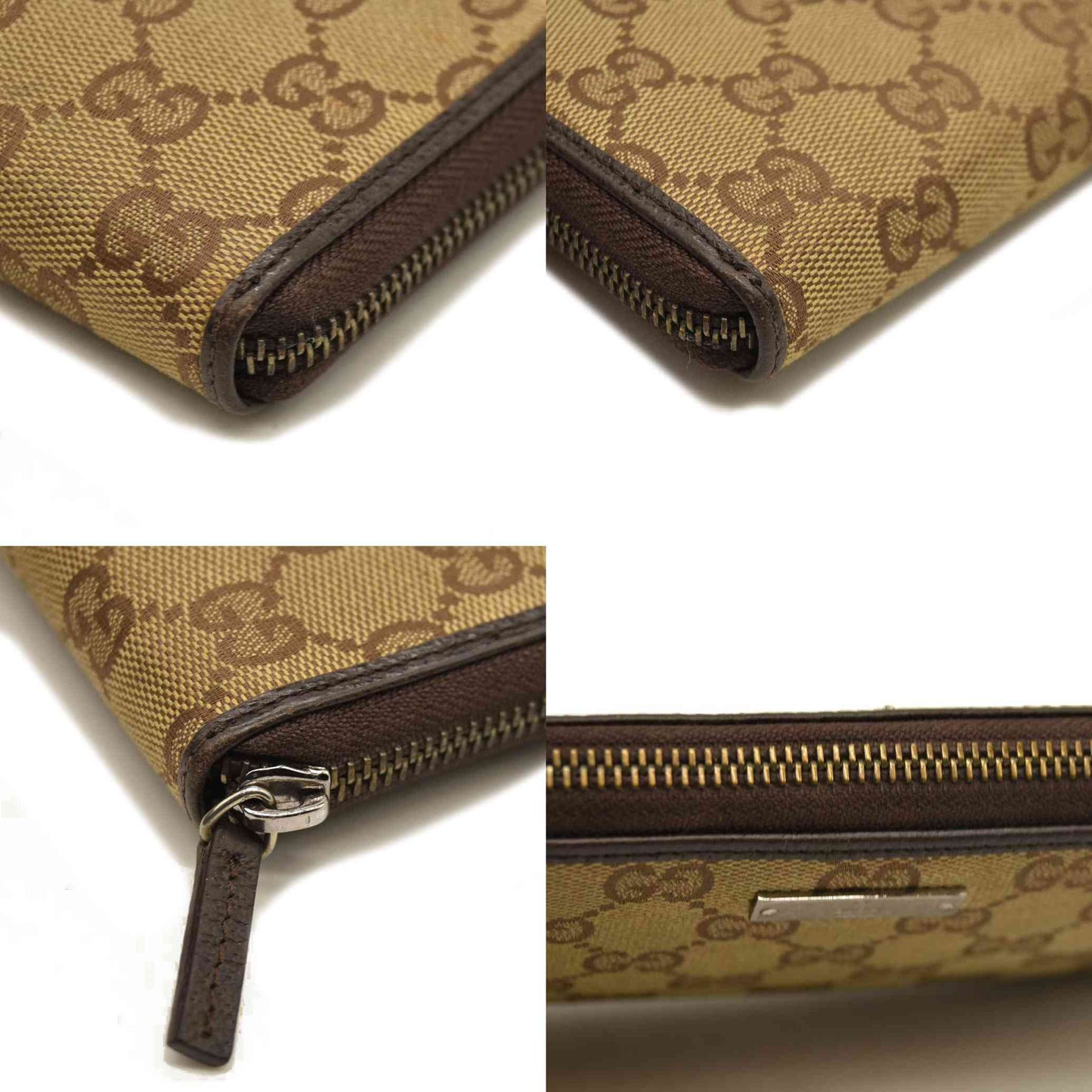 Gucci  Monogram Metal Bar Zip Around Wallet Dark Brown