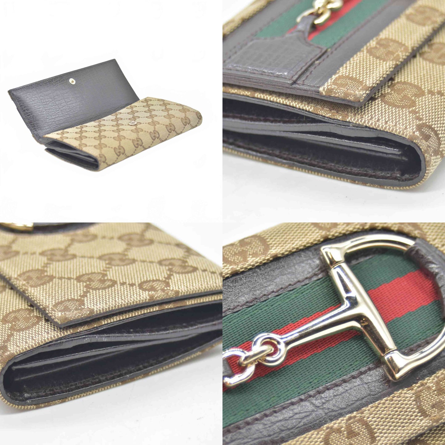 $425 Gucci Beige Ebony GG Canvas Hasler Continental Wallet CONSIGNMENT