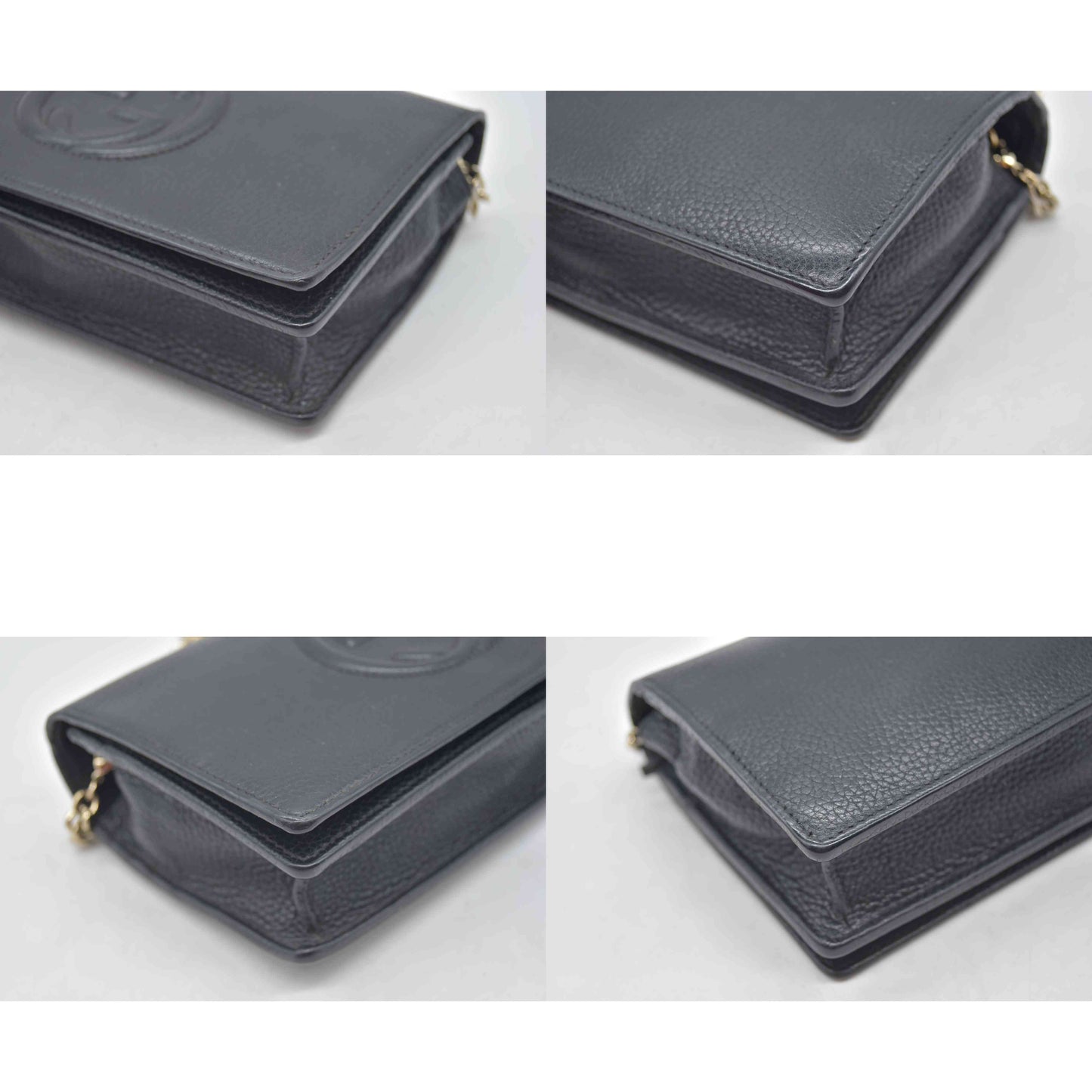 Gucci Pebbled Calfskin Soho Wallet On Chain Black