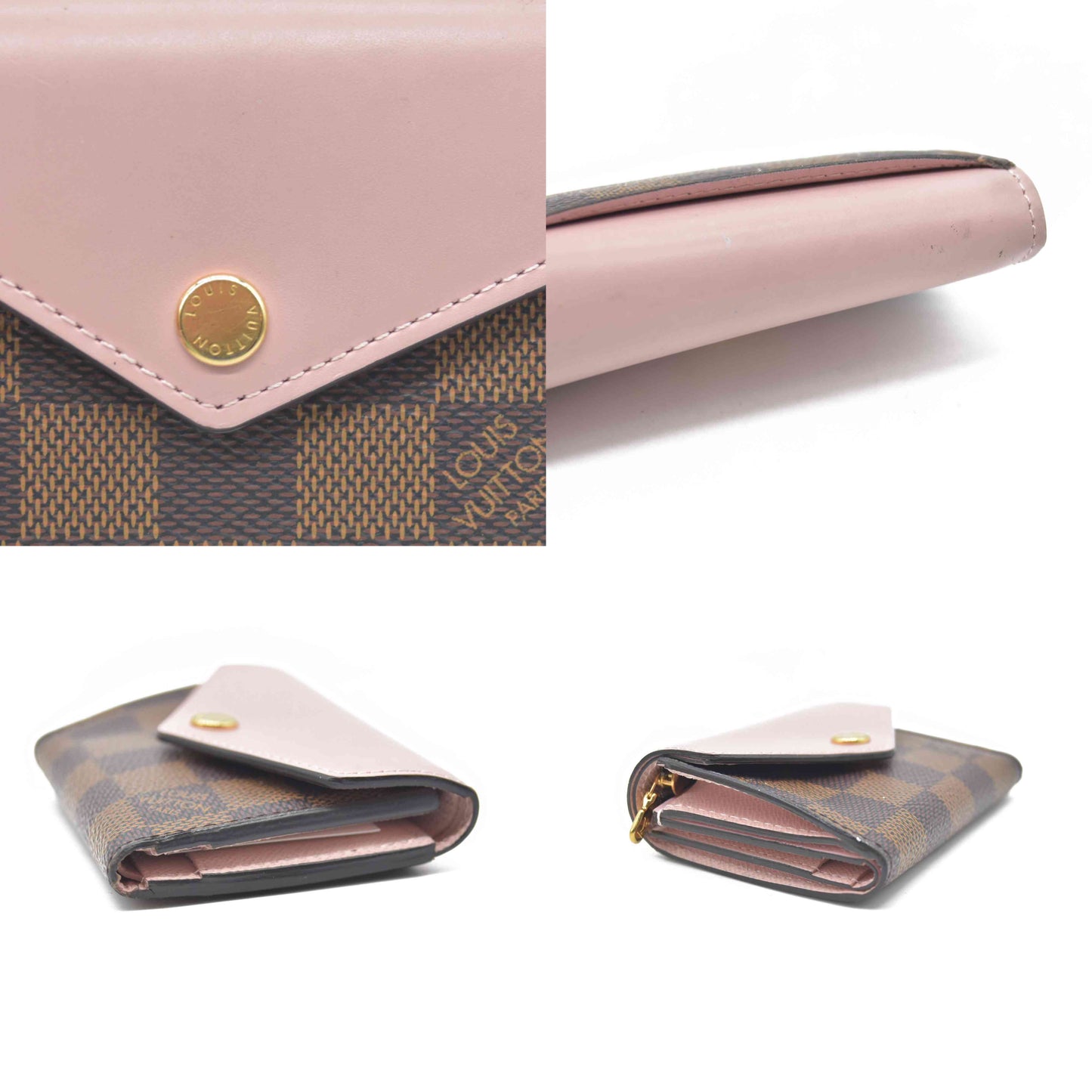 $605 LOUIS VUITTON Damier Ebene Zoe Wallet Rose Ballerine TA0129 2019