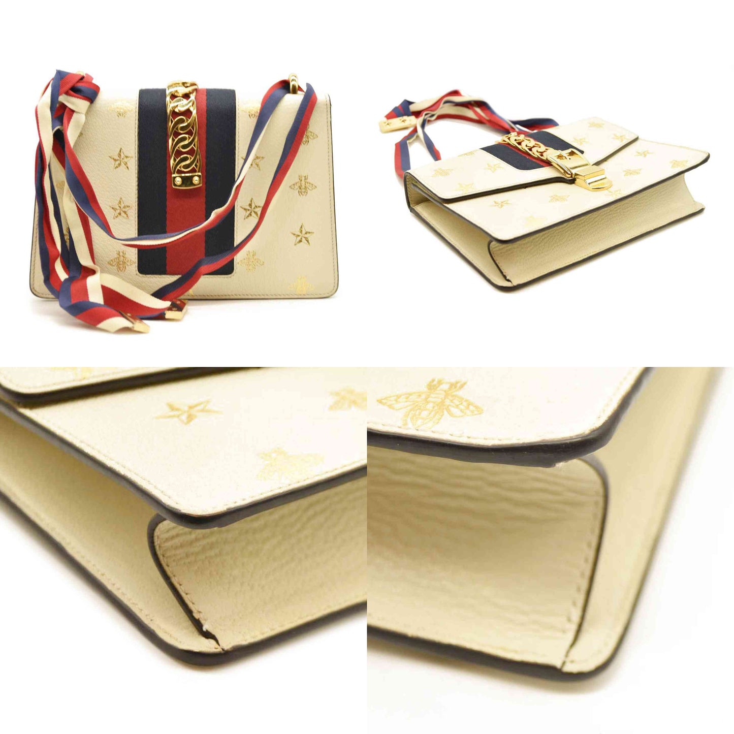 Gucci  Calfskin Small Sylvie Shoulder Bag Off White