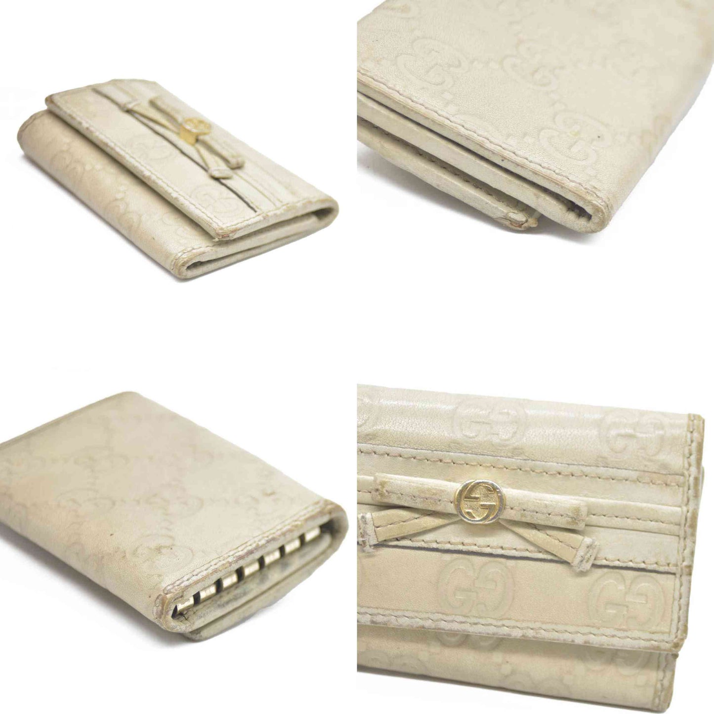 GUCCI Ssima Ribbon GG Logo Leather 6 Rings Key Case Ivory