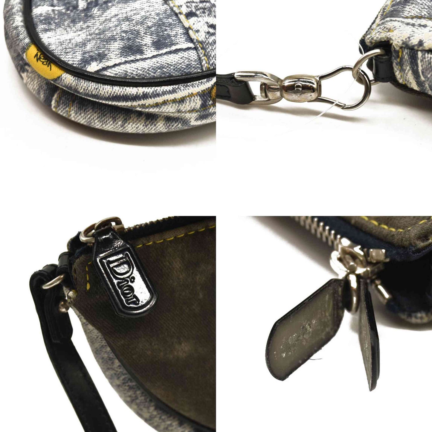 CHRISTIAN DIOR Grained Calfskin Saddle Bag Dark Gray Navy Multi BOB0071