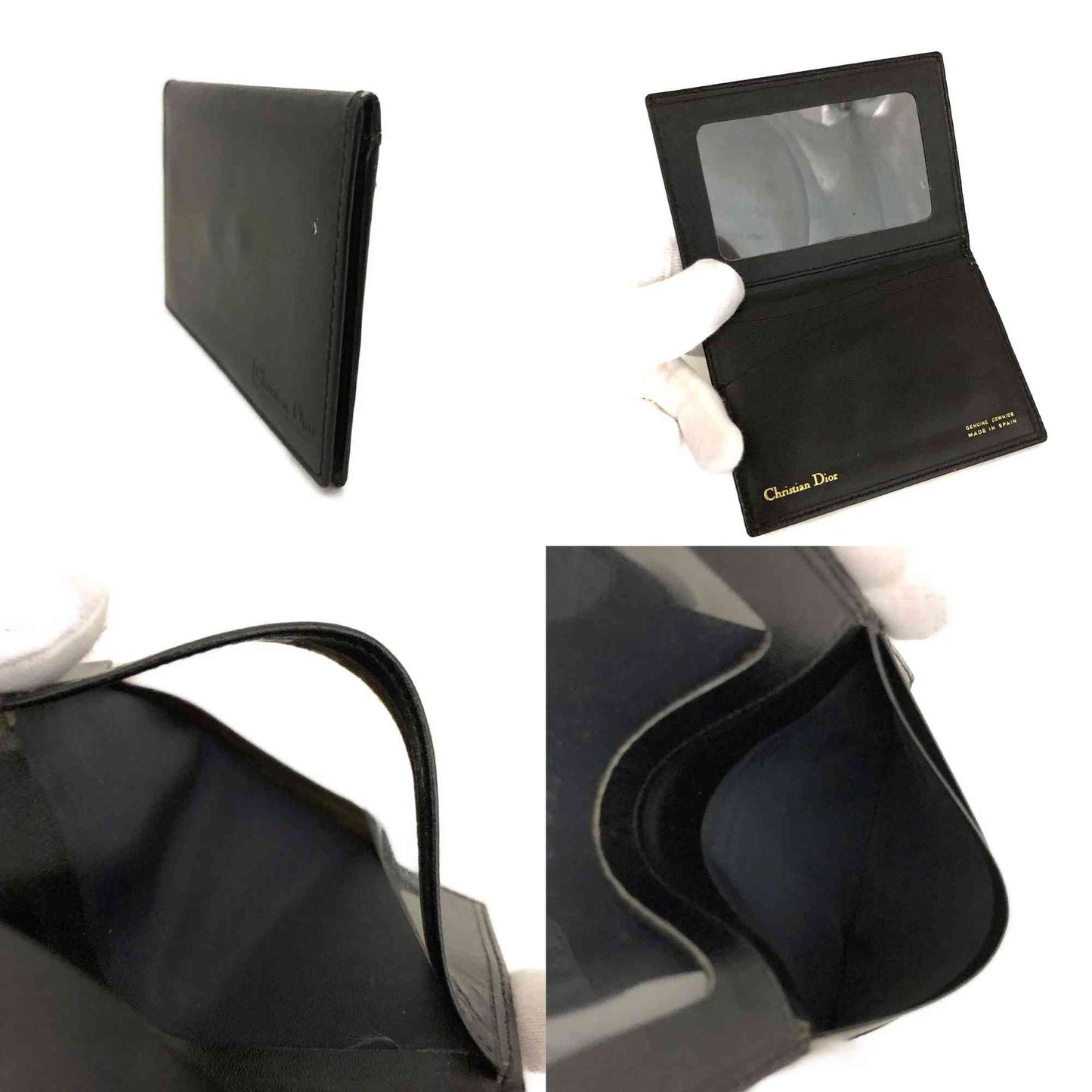 $450 CHRISTIAN DIOR Grained Calfskin Logo Card Case Black