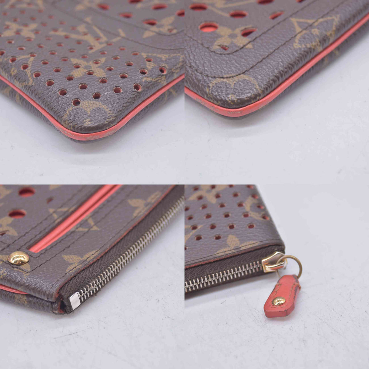 $530 Louis Vuitton Monogram Perforated Pochette Plat Orange