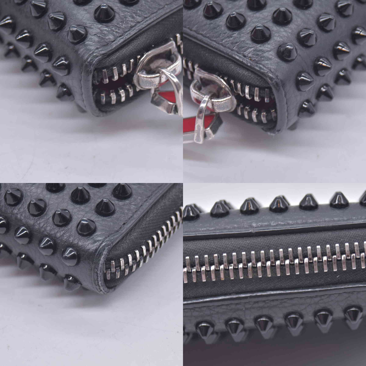 $950 Chrisitian M Panettone Grained Calf leather and Spikes Wallet Black CONSIGNMENT 10021286
