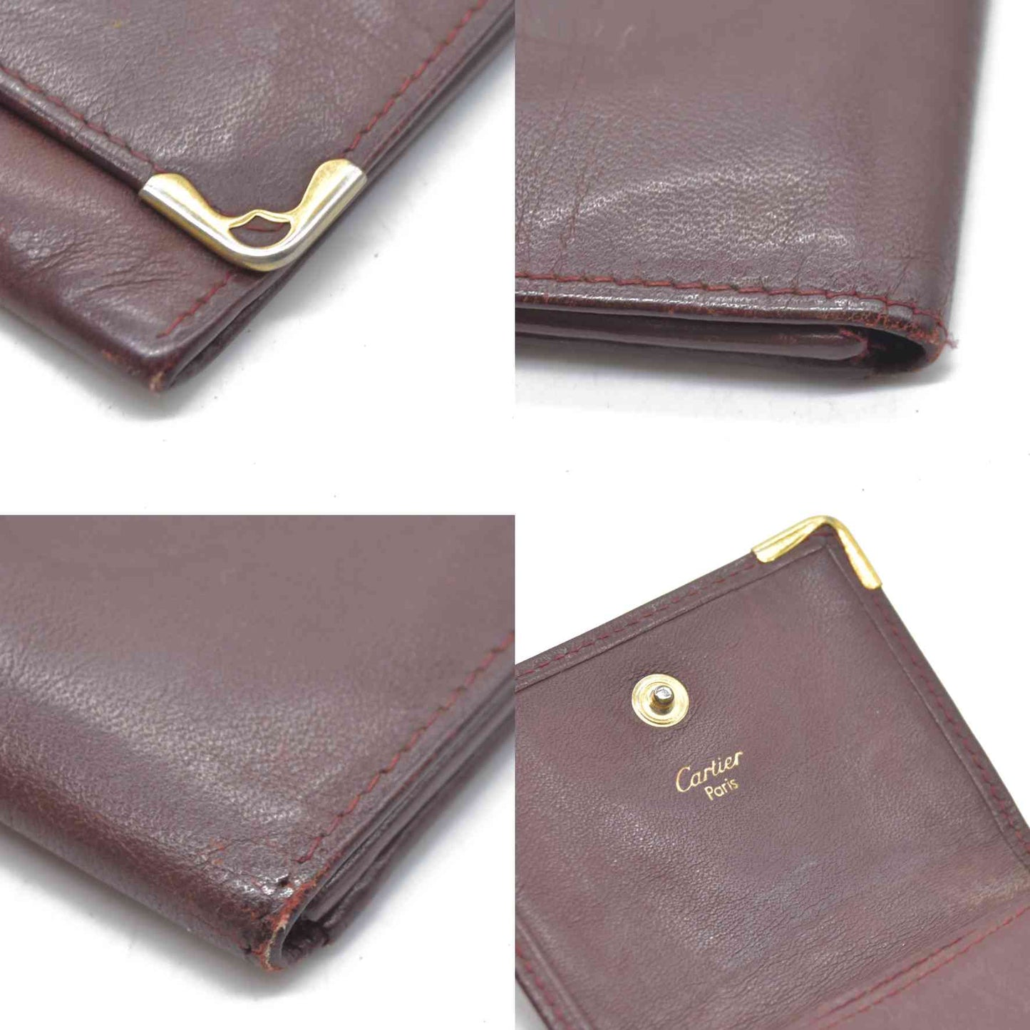 $580 Cartier Vintage Leather Square Coin Purse Wallet Burgundy CONSIGNMENT