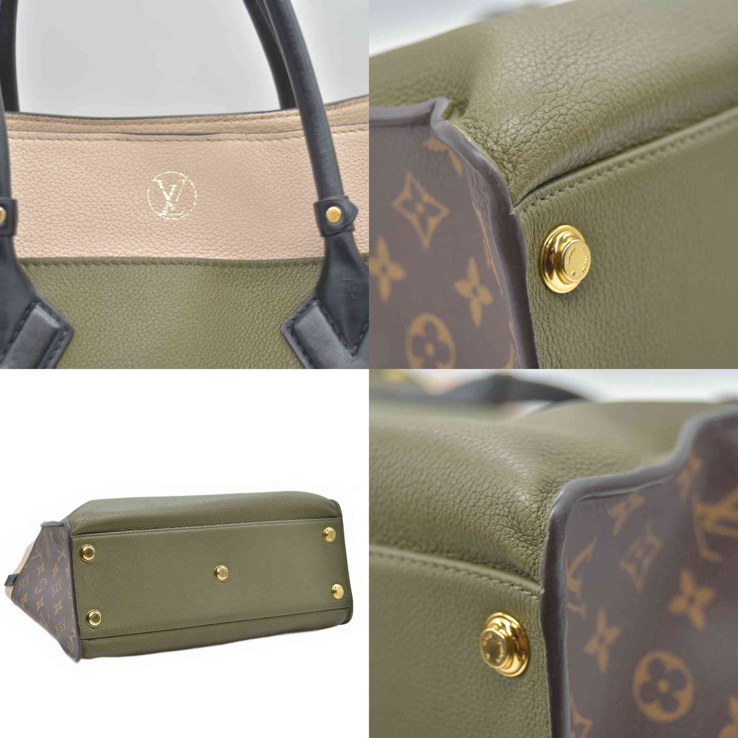 $4700 2020 Louis Vuitton Calfskin Monogram On My Side MM Laurier Green Toffee Latte Beige