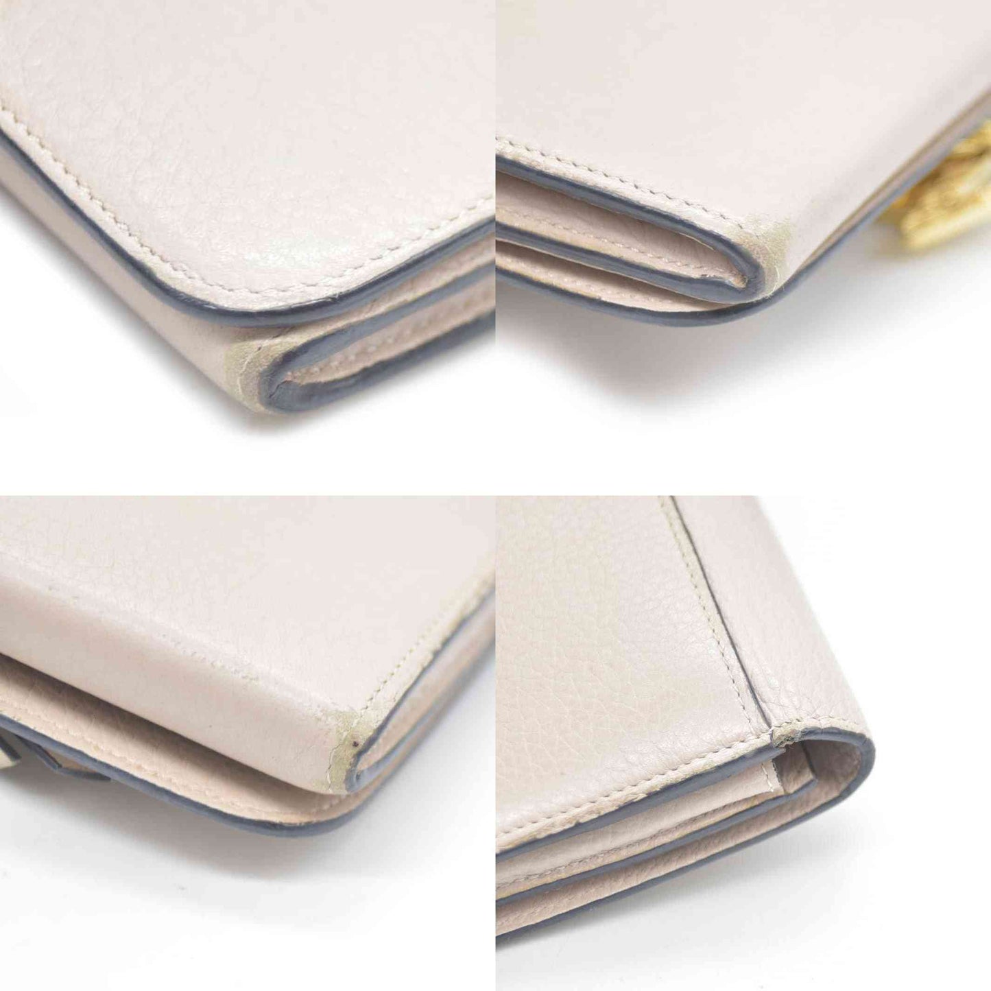 Chloe Alphabet Leather Long Bifold Wallet Purse Beige