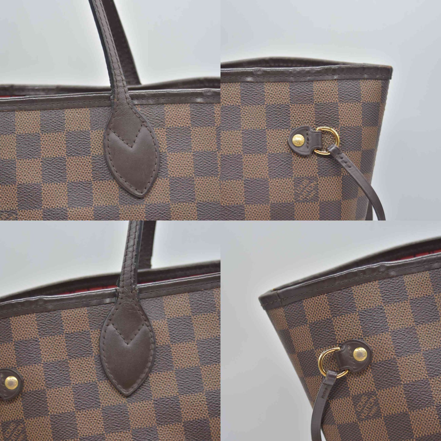 $2240 2017 Louis Vuitton Damier Ebene Neverfull MM Cherry Red Interior GI3167