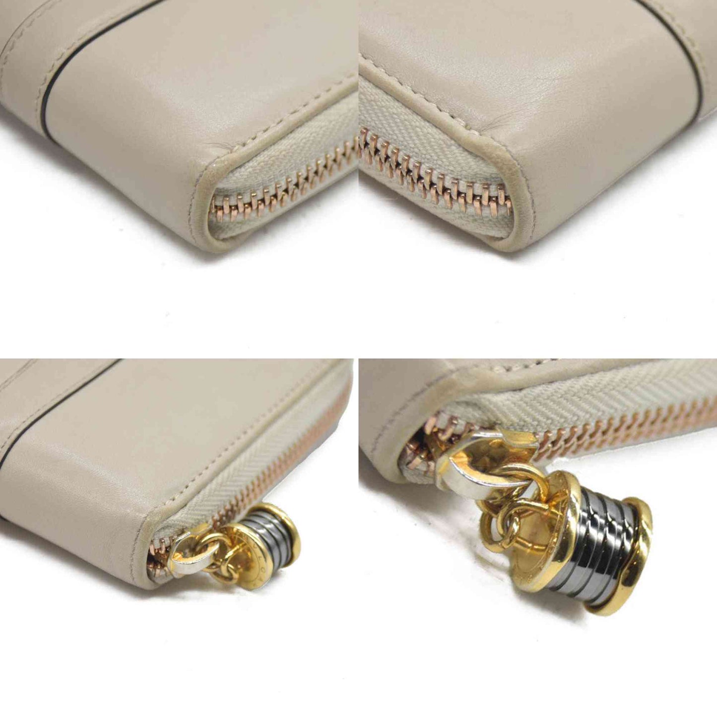 BVLGARI B-zero1 Leather Zip Around Long Wallet Ivory