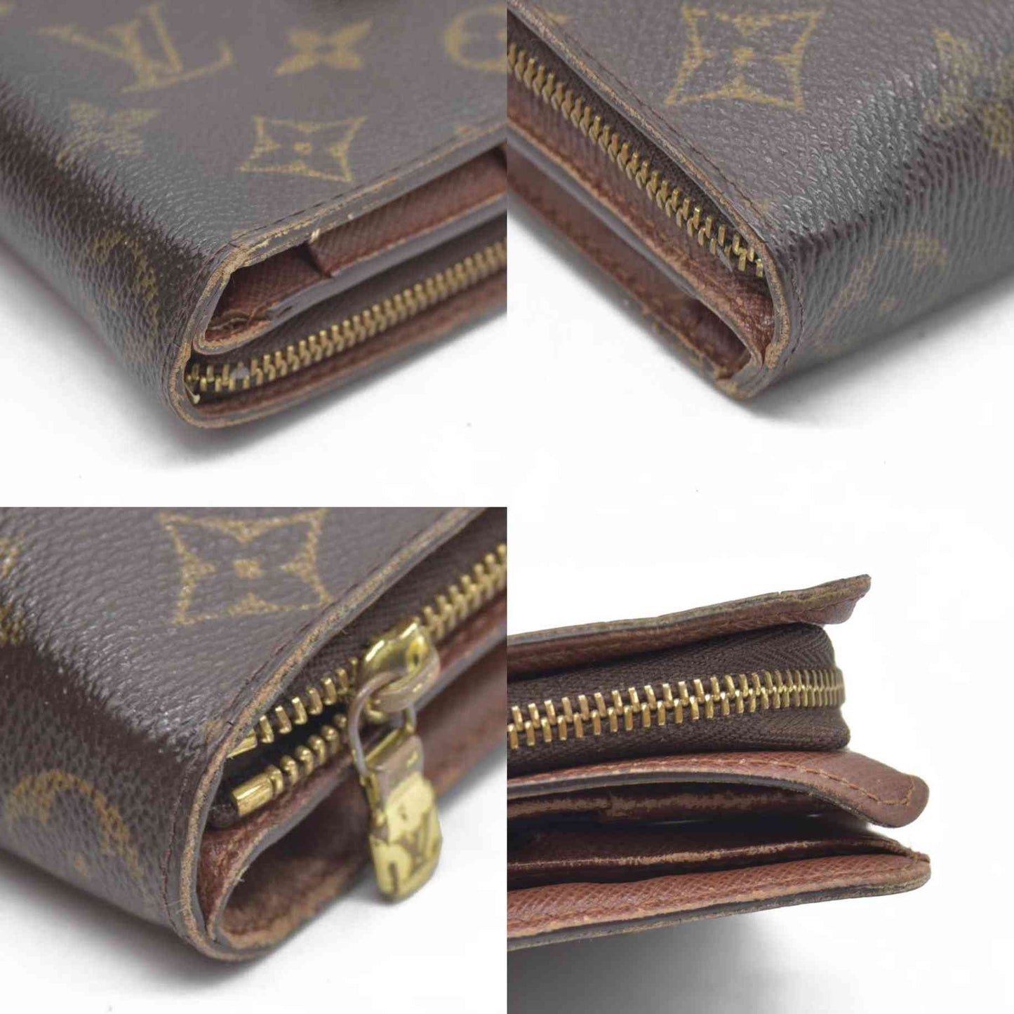 $590 Louis Vuitton Monogram Compact Zip Bifold Wallet Brown CA0043