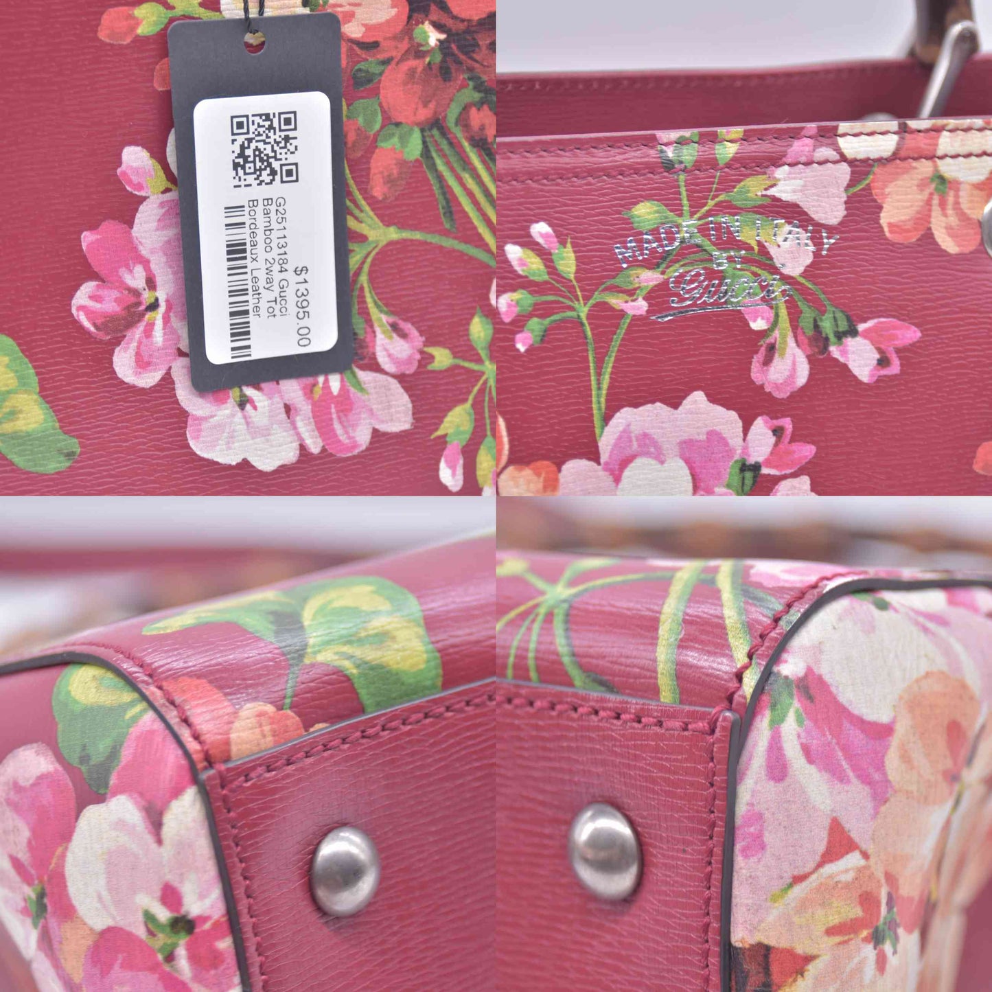 $3200 Gucci Bamboo Blooms Shopper Burgundy CONSIGNMENT