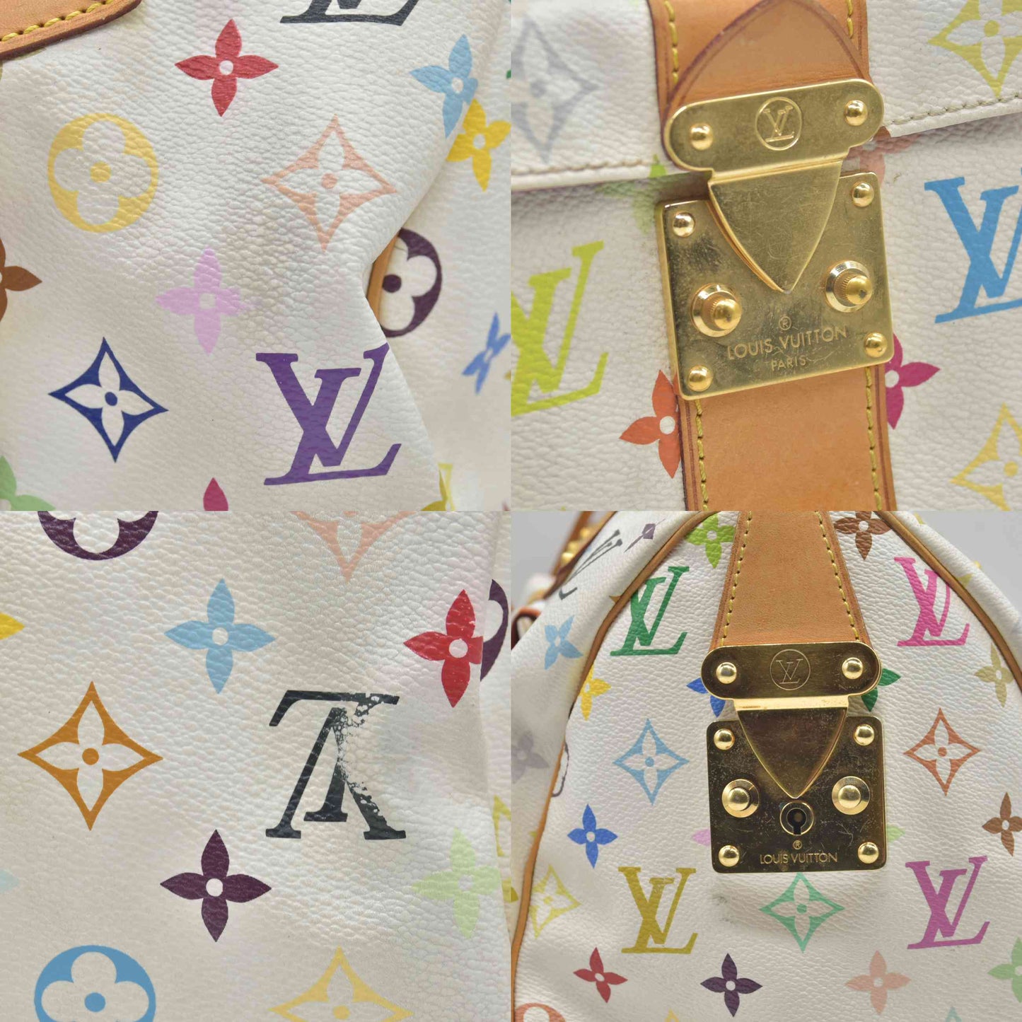 $3150 2007 Louis Vuitton Speedy 30 Monogram Multicolor White Murakami SP4077