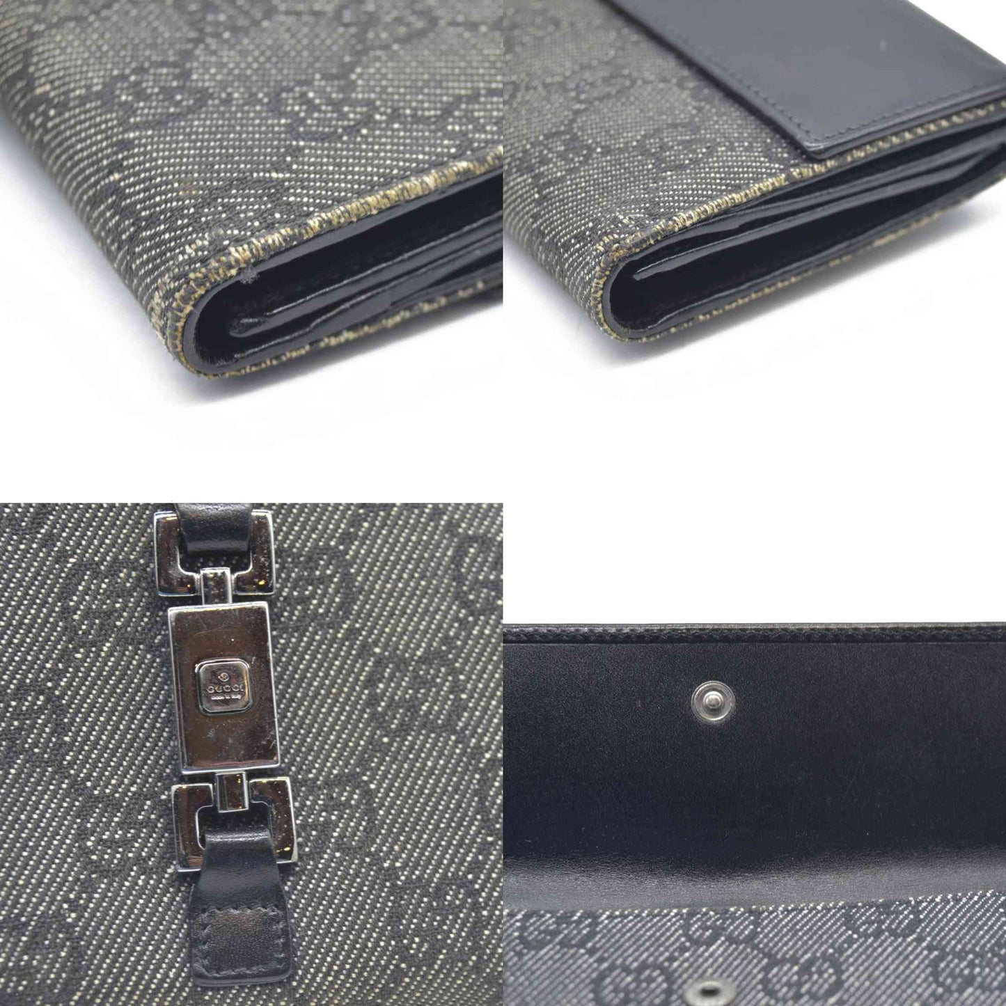 AUCTION $440 Gucci  Denim Calfskin Monogram Blake Continental Wallet Black