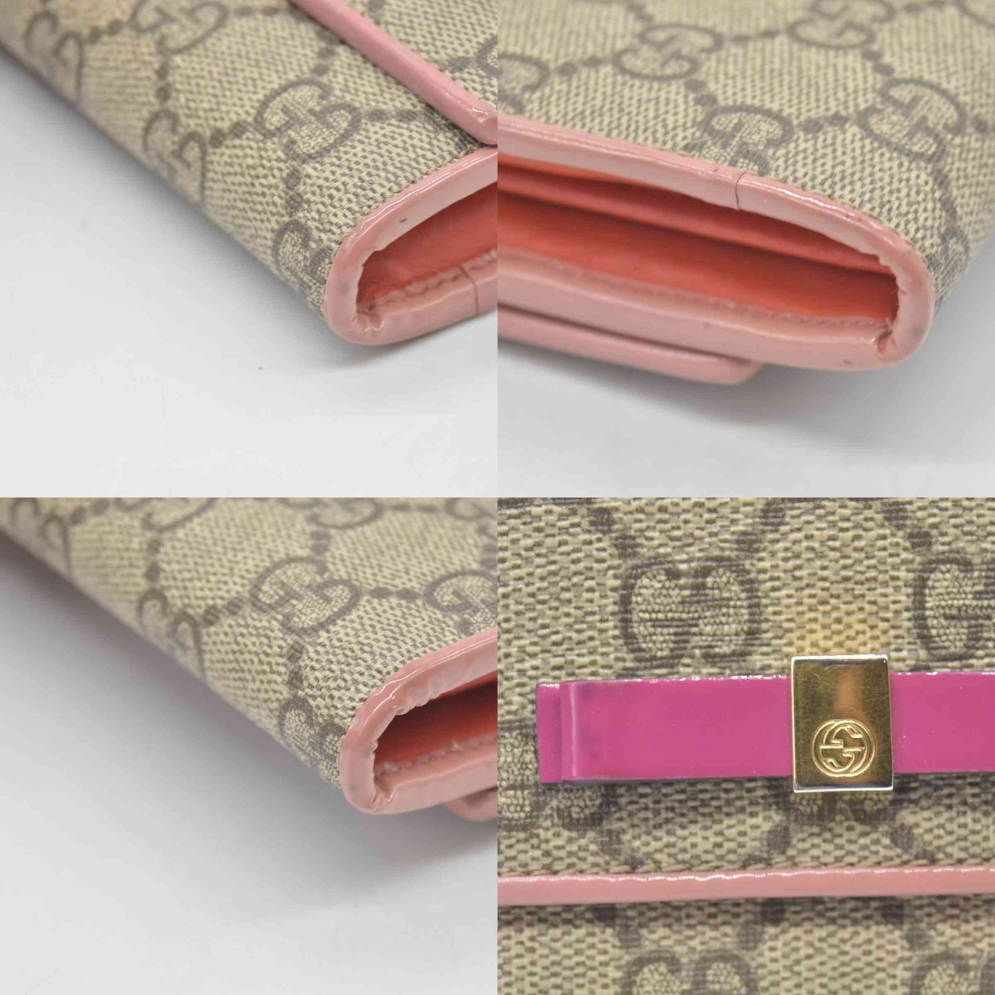 $650 Gucci pink original gg canvas continental bow wallet CONSIGNMENT