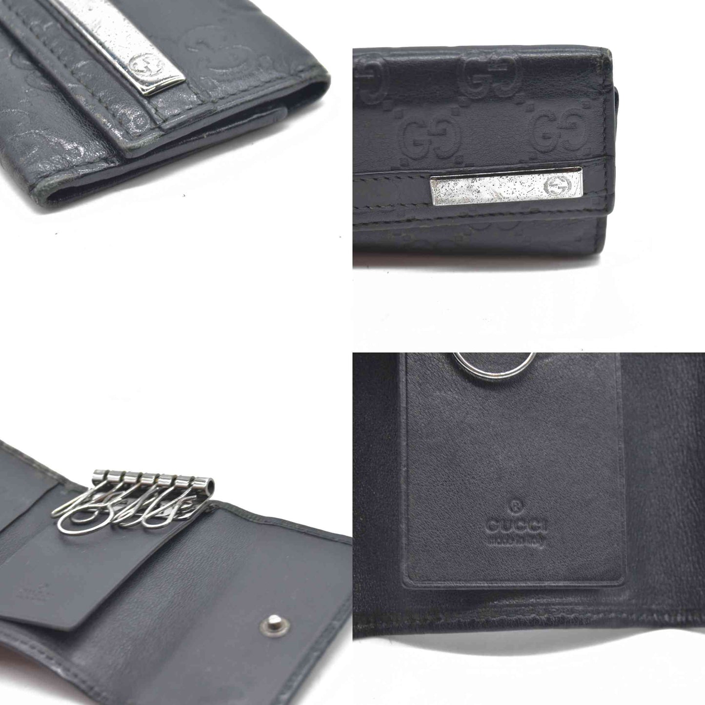 $350 GUCCI Ssima GG Logo Leather 6 Ring Key Case Black Marmont