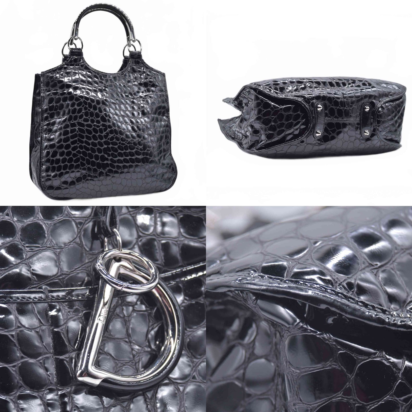 $1850 Christian Dior Patent Leather Croc-Embossed 61 Tote Vintage CONSIGNMENT