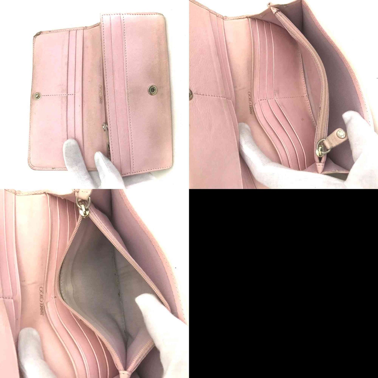 Jimmy Choo Nino Star Studded Leather Long Bifold Wallet Pink
