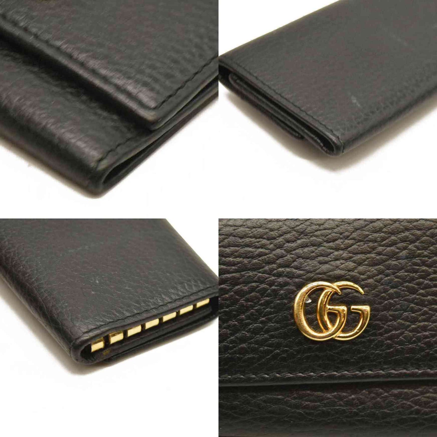 Gucci Pebbled Calfskin GG Marmont 6 Key Holder Black