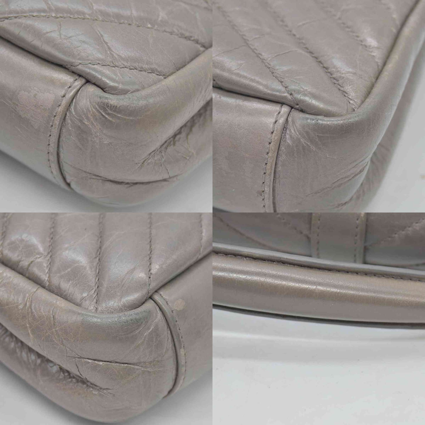 Saint Laurent Waxed Calfskin Matelasse Chevron Medium Monogram College Bag Fog Gray