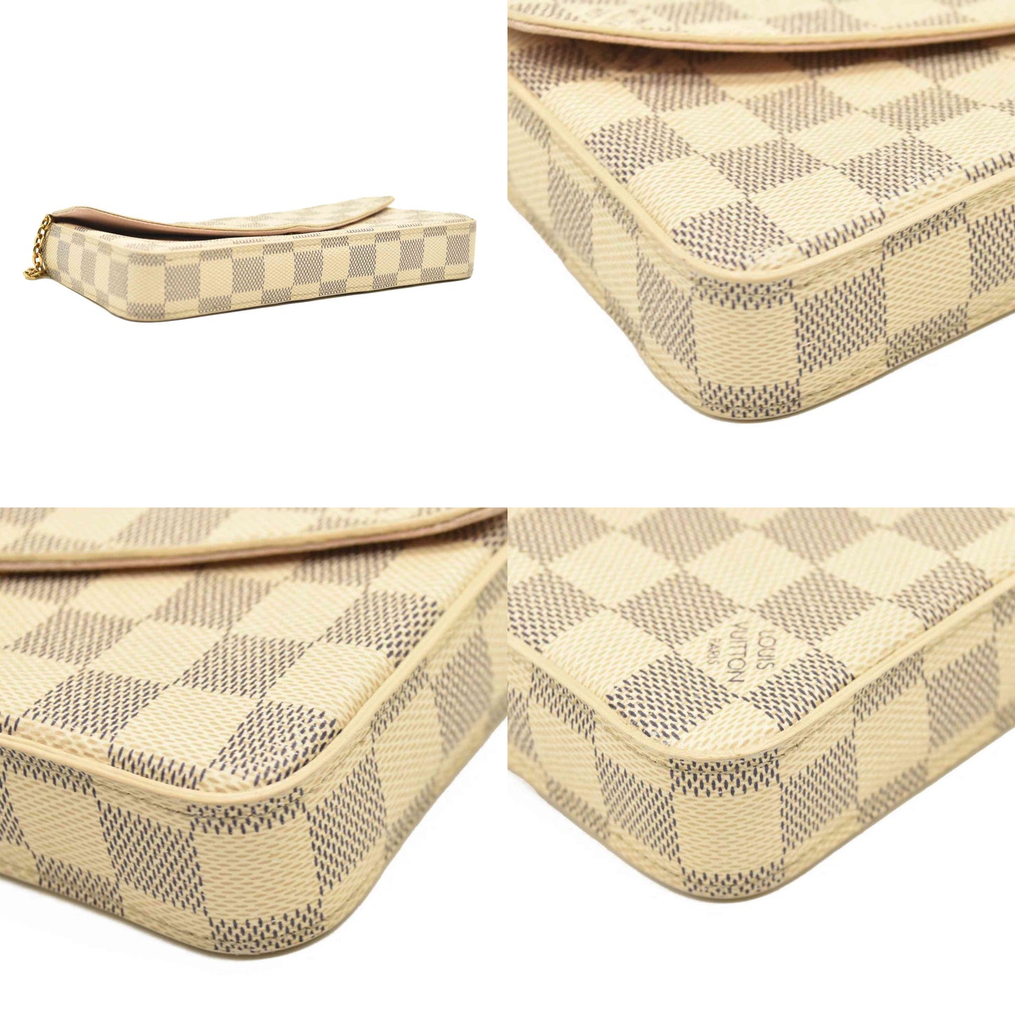 LOUIS VUITTON Damier Azur Pochette Felicie Chain Wallet Rose Ballerine