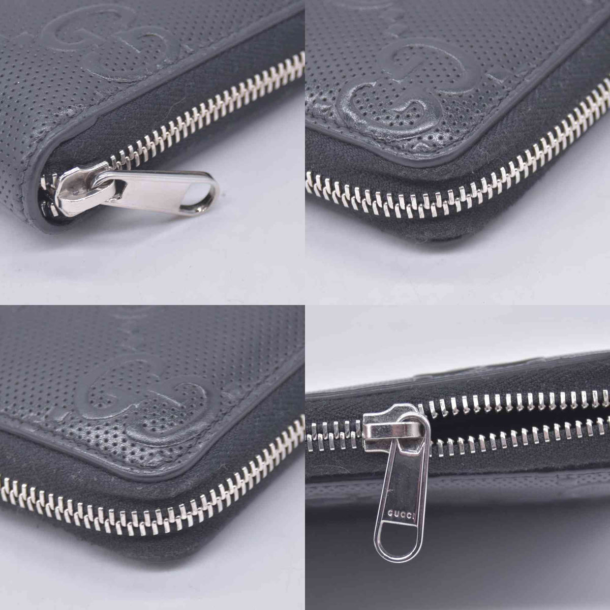 $790 GUCCI Jumbo GG Embossed Perforated Zip Around Wallet Black CONSIGNMENT 10021209