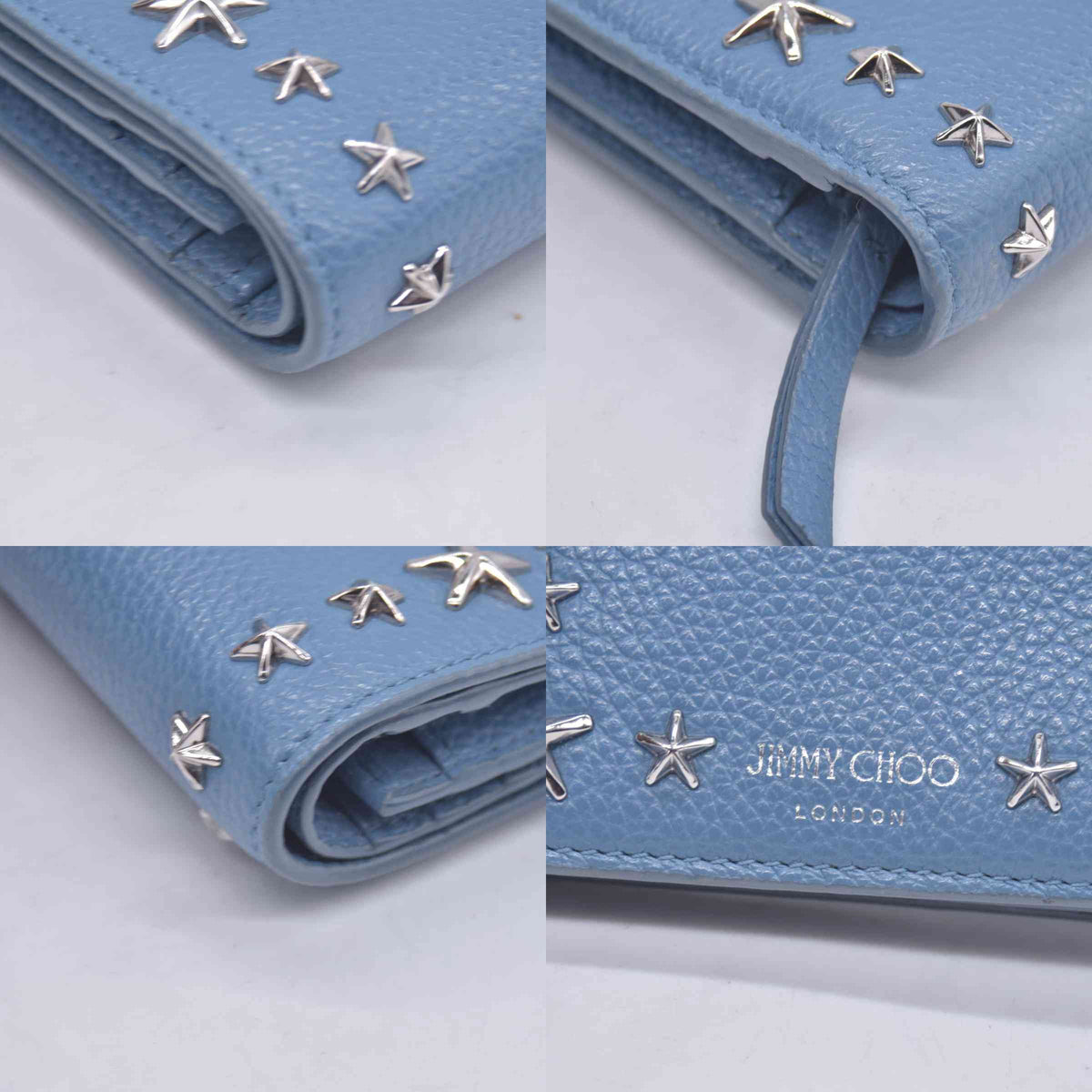 $650 2005 Jimmy Choo Zip Around Compact Star Wallet Blue CONSIGNMENT 10020916