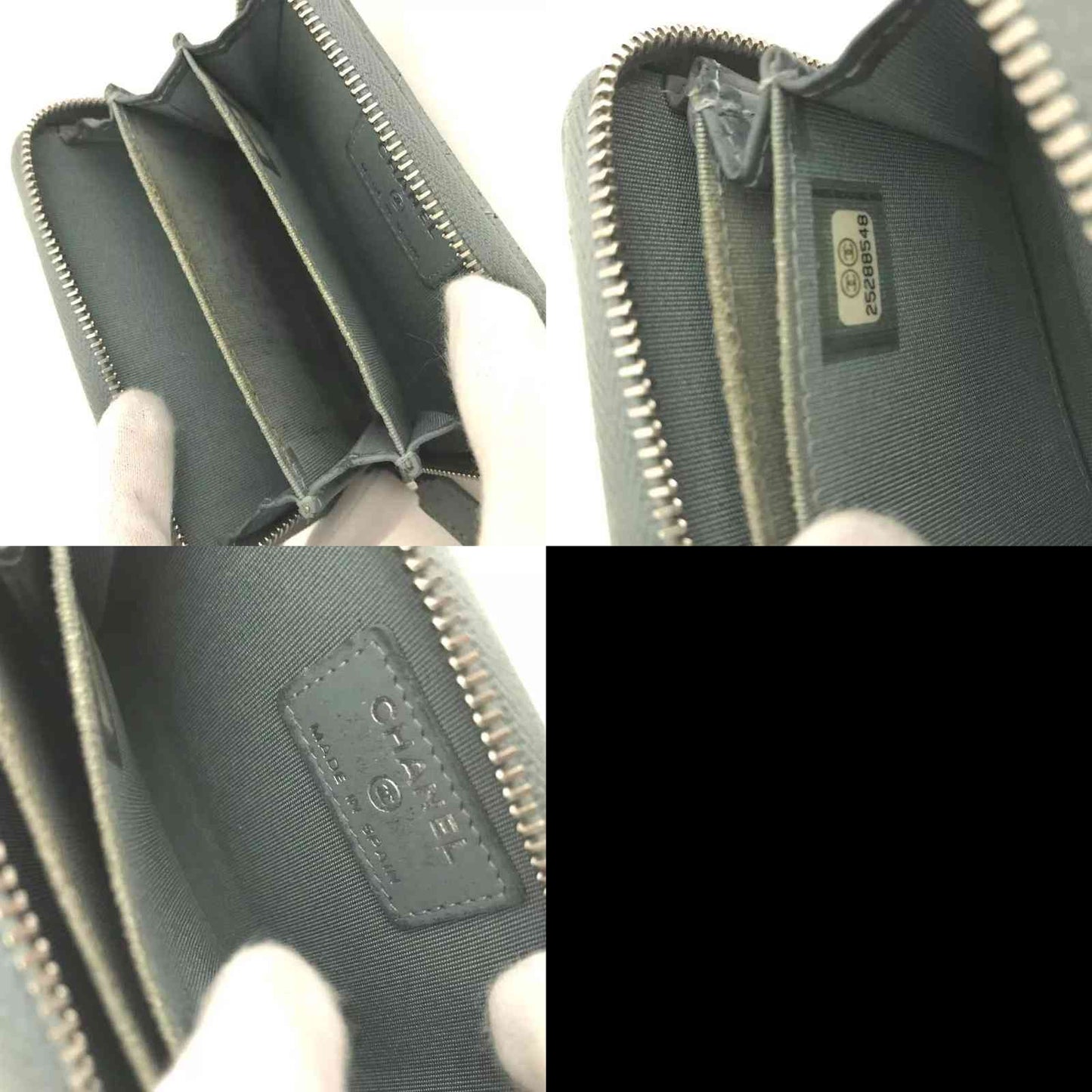 Chanel  Calfskin Chevron Quilted Zip Around Coin Purse Grey Blue