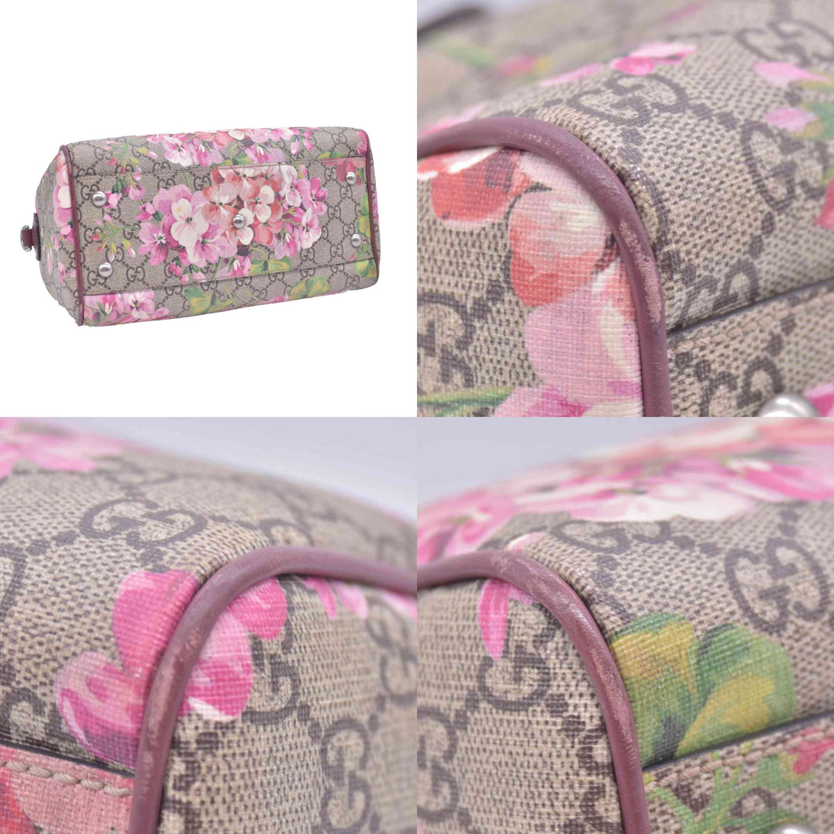 $1390 Gucci GG Supreme Monogram Blooms Small Boston Beige Multicolor Dry Rose CONSIGNMENT