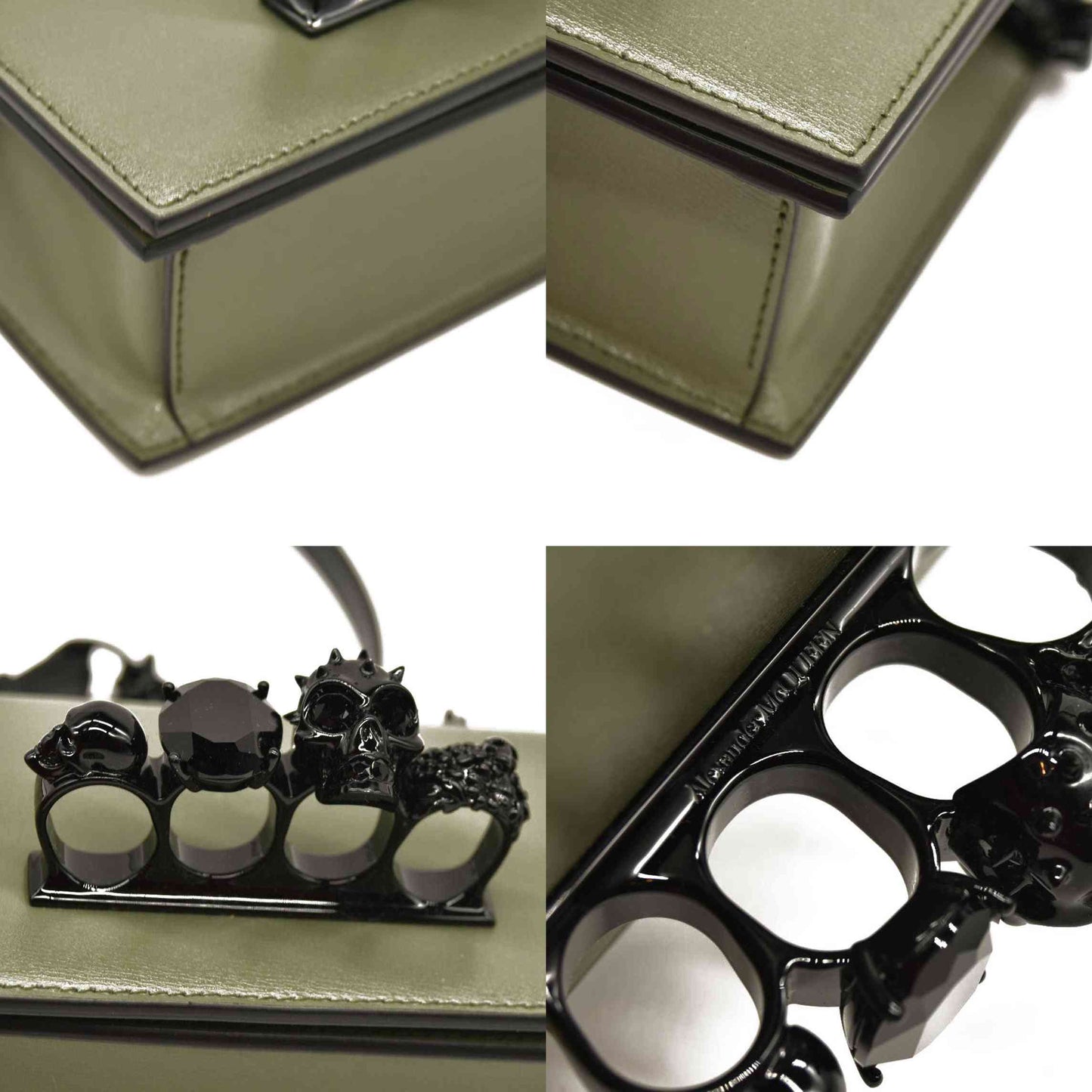 Alexander McQueen  Calfskin Knuckle Skull Crossbody Khaki Green Black