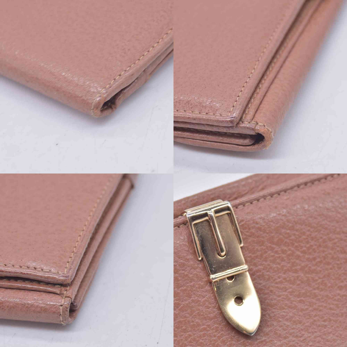 $620 GUCCI Grainy Calfskin Belt Buckle Long Wallet Brown CONSIGNMENT 10021235