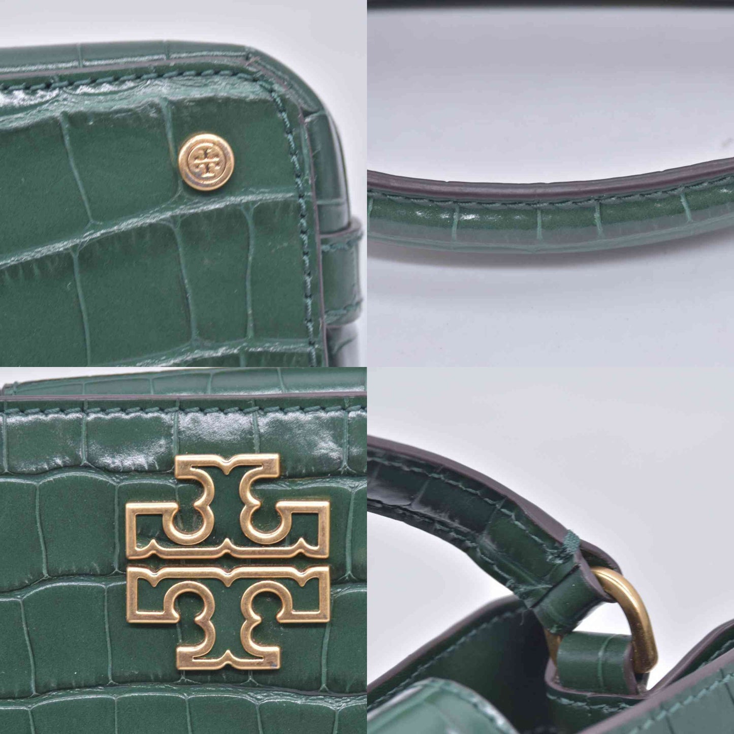 $720 TORY BURCH Britten Handbag Green Croc Embossed CONSIGNMENT